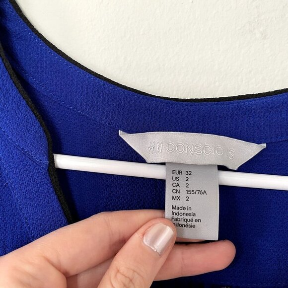 H&M Conscious royal blue 3/4 sleeve knee length v-neck dress women size 2 - Picture 3 of 6